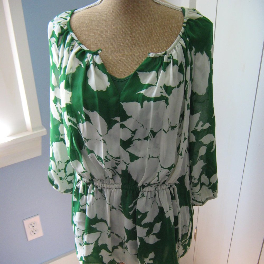 Talbots Green Floral Tunic Blouse